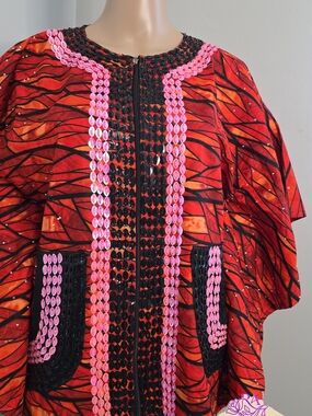 Embellished Red & Pink Beaded Zip Jacket